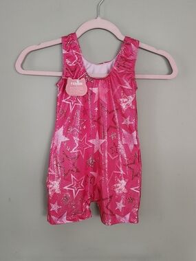 Pink Star-Print Girls Gymnastics Leotard